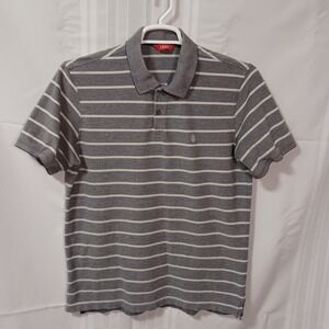 IZOD‎ Polo Shirt Mens L Grey Striped Short Sleeve Cotton Pique 45SK258 Casual